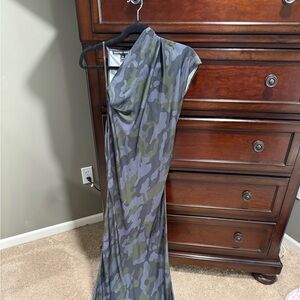 One-Shoulder Dress in Black Camo - Women's Elegant Evening Wear